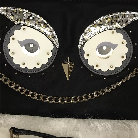 Collecteble Kate Spade Star Bright Owl Madelyne Handbag Crossbody Black Nylon - Picture 8 of 11